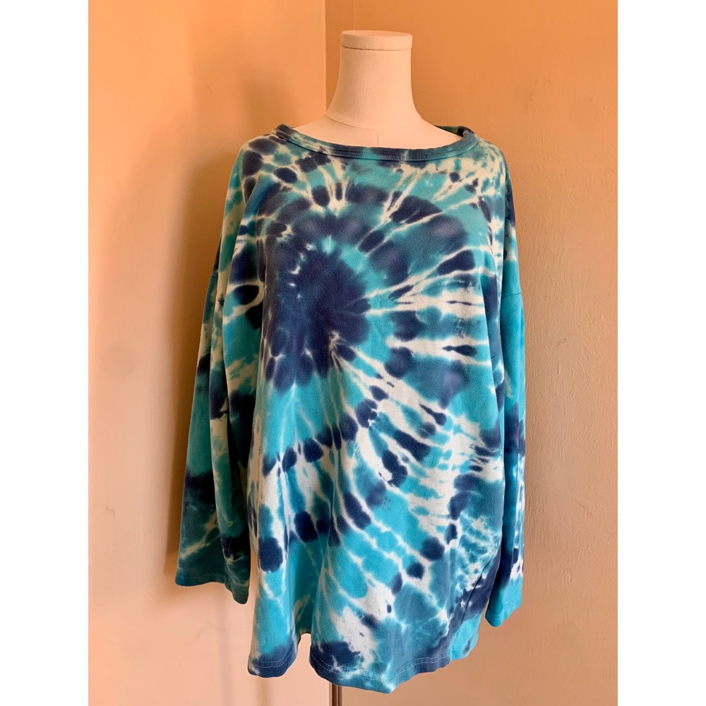 Vintage 1990s Blue Tie Dye Oversized Sweatshirt Pullover Made in USA Sz S Cotton